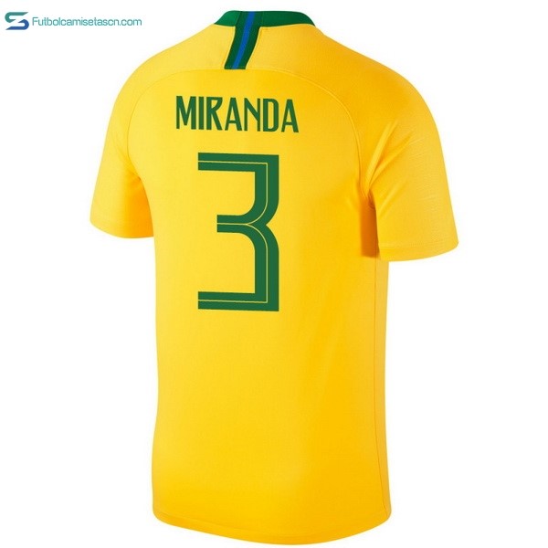 Camiseta Brasil 1ª Miranda 2018 Amarillo